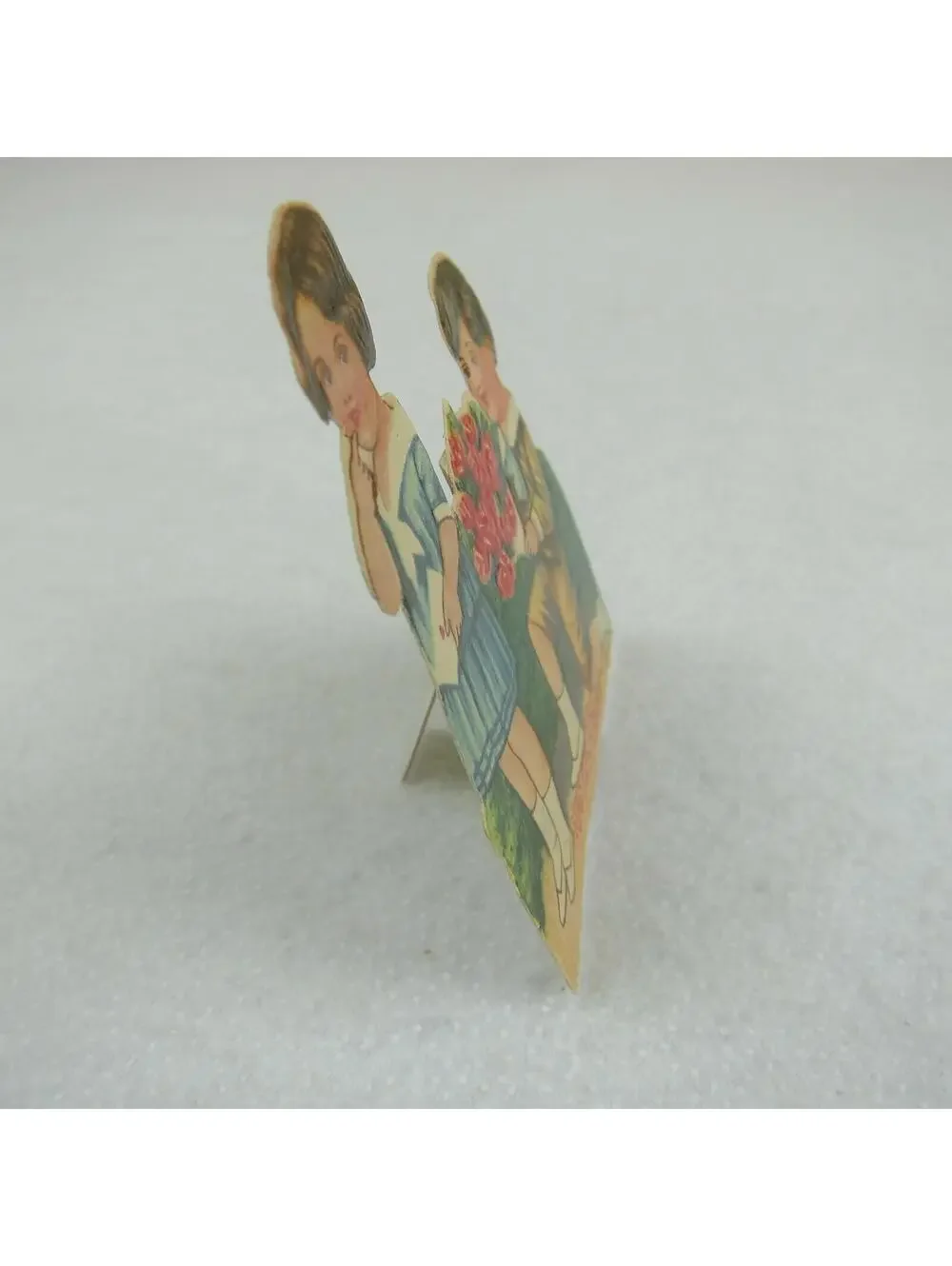 Vintage Valentine Die Cut Stand Up Girl Boy Sailor Suit Flowers 1920-30s Germany